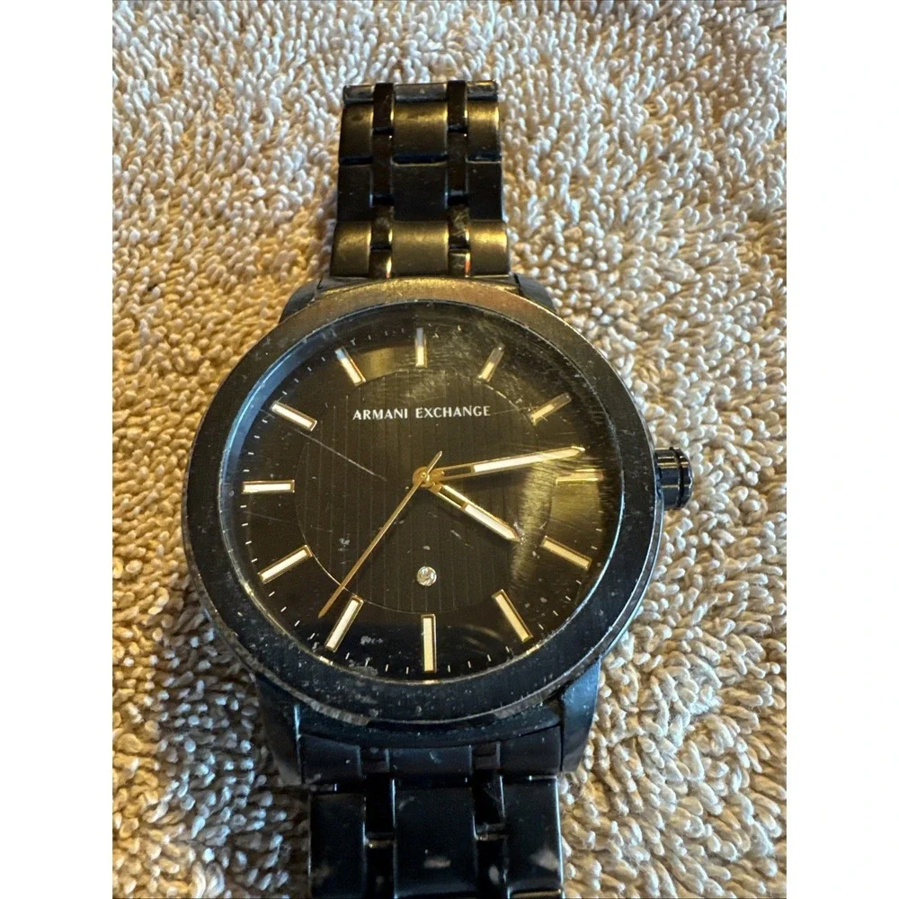 Armani Exchange AX Black Stainless Steel Watch Minimalist Dial Men's